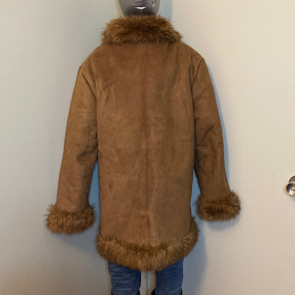 Brown Faux Fur Trimmed Coat - Picture 3 of 9
